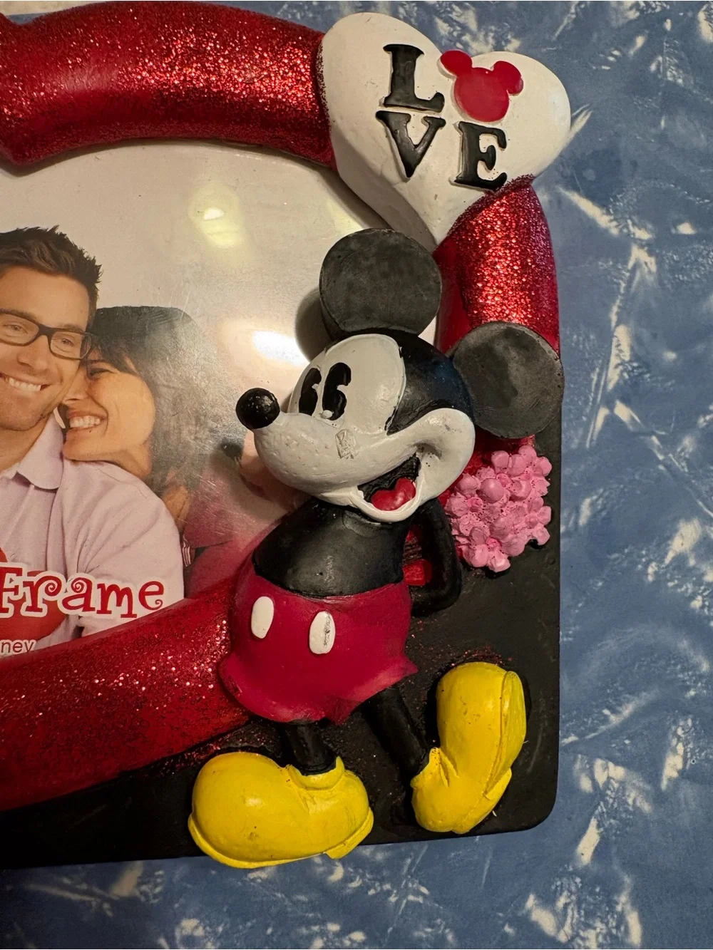 Disney Red Glitter Heart Mickey & Minnie Photo Frame